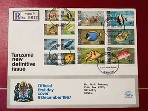 Tanzania Stamps 1967 Definitives FISHES FDC REGISTERED KENYA ⭐ - Picture 1 of 2