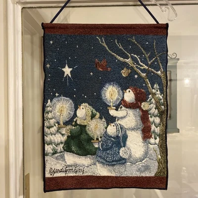 Sandi Gore Evan’s Tapestry Wall Hanging Snowman 17”x13” Christmas - Image 1 of 4