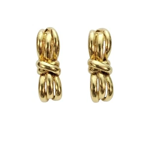 18K Yellow Gold Bow Clip On Chunky Earrings - Picture 1 of 12