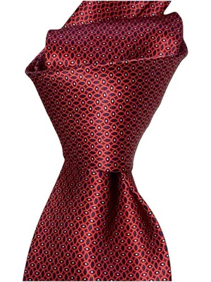 $295 NWT BRIONI Red Navy & White Oval Dot geometrics 3.5" Satin silk neck tie - Image 1 of 4