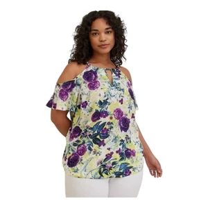 Torrid Größe 00 Georgette Schulterfreie Bluse mit Kettengliedern neu mit Etikett - Bild 1 von 12