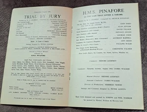 Programa D`Oyly Carte 1965 Gilbert & Sullivan Pinafore Wimbledon Theatre - Imagen 1 de 7
