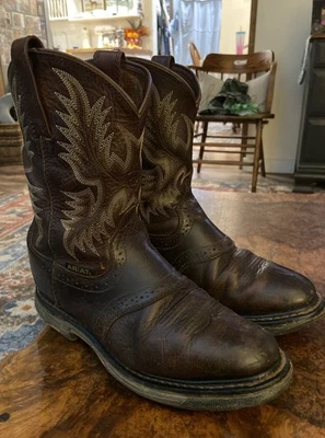 Ariat Hombres Cuero Marrón Workhog Western Botas Punta Suave #10001187 Talla 8 D Foto 1 de 4