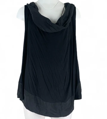 Addison 上衣衬衫黑色圆领开叉 Lagenlook 真丝莫代尔无袖 M — 第 1/4 张图片