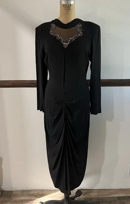Vintage Vixen 1940s Black Evening Cocktail Dress with Beading & Mesh 40s Sm / M - Image 1 of 4