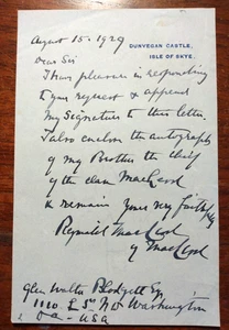 Carta firmada por Sir Reginald MacLeod de MacLeod (1847-1935) - Imagen 1 de 1