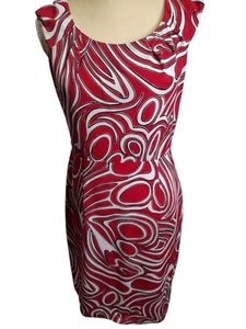 David Meister Geometric Pattern Red & White Midi Dress Size 10P - Picture 1 of 13