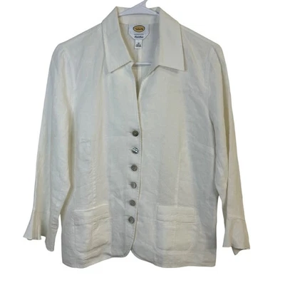 Talbots Irish Linen Button Down Jacket Blouse Blazer Career Office White 10 - Image 1 of 4
