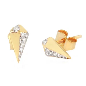 0.08 Carat SI-H Certified Diamond Stud Earrings 14k Real Yellow Gold New Jewelry - Picture 1 of 8