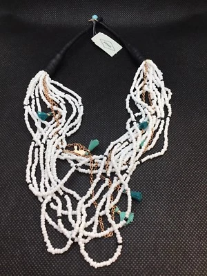 Fossil Seed Bead Multi Strand Necklace 16.5” Beads/Leather Rose Gold Tone    Z1 - Image 1 of 4