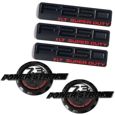 5 OEM 7,3 L POWERSTROKE + F-250 XLT Super Duty emblema se adapta a insignia F250 negro rojo Foto 1 de 4