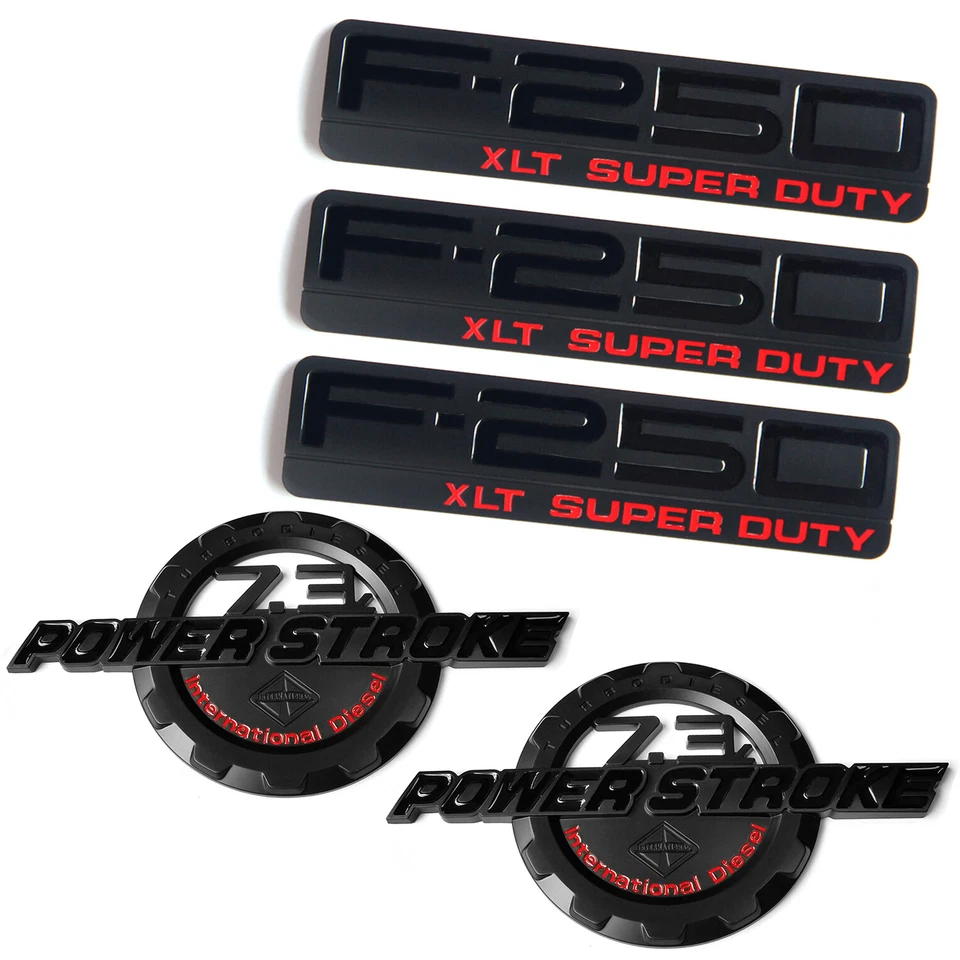 5 OEM 7.3L POWERSTROKE + F-250 XLT Super Duty Emblem fits Badge F250 Black Red - Image 1 of 4