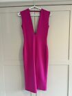 SOLACE London Grace Bodycon Dress. Fuchsia Pink. Plunge Neck Open Back. Size 6/8