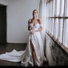Sweetheart Neck Backless Cap Sleeve Satin Pleated Train Bride Gown Wedding Dress