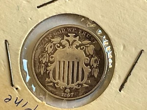 1867 Shield Nickel U.S. Type Coin 5c Low Mintage KM# 97 No Rays - Picture 1 of 2