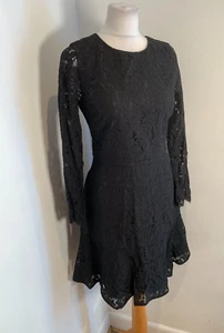 J. Crew black structured fitted dress US 4 UK 8 10 VGC lace ruffle A line smart - Picture 1 of 10