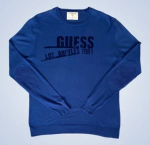 Guess 'Los Angeles 1981' Thin Stretch Felt Print Jumper Blue 36 - P2P: 19.5" - Picture 1 of 9