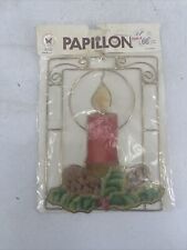 Papillon Capiz Shell Window Wall Decor Ornament Candle with Holly and Berrys