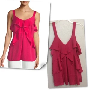 Michael Kors Womens Small Deep Pink Ruffle Tiered Top Blouse Strap NWT $88 - Picture 1 of 10