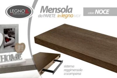 MENSOLA DA PARETE LEGNO MODERNA MURO KIT REGGIMENSOLA A SCOMPARSA NOCE 40*25 cm - Immagine 1 di 2