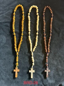 Assorted 5 Decades Hand made Wooden beads rosary With Crucifix - Picture 1 of 4