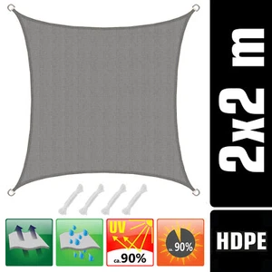 UV Sonnensegel 2x2 HDPE Quadratisch Sonnenschutz Überdachung Garten Balkon Grau - Bild 1 von 7