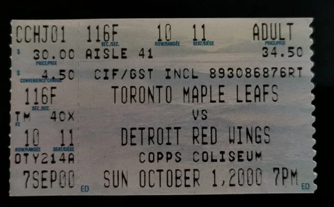 2000  Maple Leafs v Red Wings Preseason Ticket @ Copps Coliseum (used) Cover
