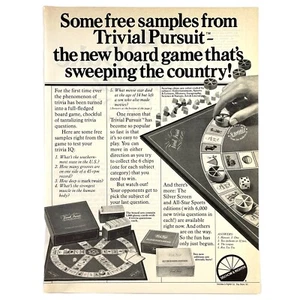 Juego de mesa Trivial Pursuit vintage 1983 años 80 anuncio impreso trivia retro - Imagen 1 de 1