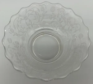 Clear Etched Pressed Glass 6" Bowl~USED~Scalloped Edge~Floral Flower Leaf Design - Picture 1 of 6