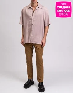 RRP€600 EDWARD CRUTCHLEY Satin Shirt Size S Pink Reverse Collar Made in UK - Picture 1 of 8