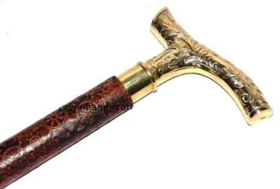 CANE WALKING STICK FROM BULL SEX ORGAN FANCY BRASS HANDLE LATHER STICK NEW STYLE - Image 1 of 3