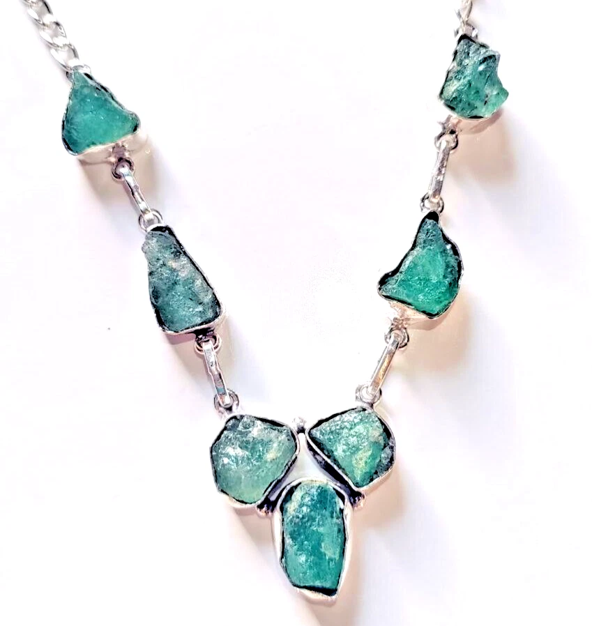 Collar de joyería hecho a mano de plata de ley 925 con piedras preciosas naturales de ónix verde de 18" Foto 1 de 4