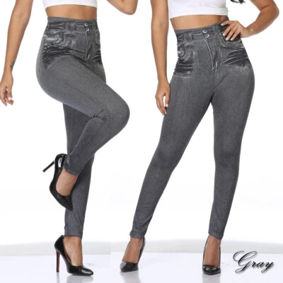 Jeggings Denim Compression Leggings Women Skinny Jean Stretch Pencil Pants Yoga - Image 1 of 4