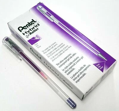 NUEVO Pentel PACK de 12 bolígrafos híbridos de gel VIOLETA impermeable fino 0,3 mm K105-V Foto 1 de 2