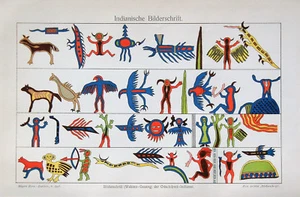 1902 Original Chromolithographie ANTIKE SCHRIFT HIEROGLYPHE INDIANER USA Meyers  - Bild 1 von 1