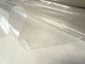 PVC TABLE CLOTH GLITTER SILVER ON CLEAR TRANSPARENT SPARKLE VINYL WIPEABLE COVER - Picture 1 of 4