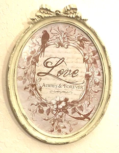 Antique French Country Style Ornate Shabby Pale-Yellow Bow Oval 6x8 Photo Frame - Picture 1 of 18