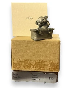 Figura de peltre Hallmark Little Gallery cerdo gordito en una bañera 1977 IOB - Imagen 1 de 13