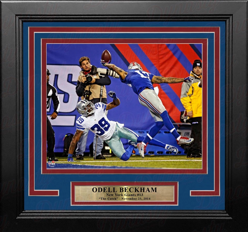 Foto de fútbol americano enmarcada 8x10 Odell Beckham con una mano TD Catch New York Giants Foto 1 de 1