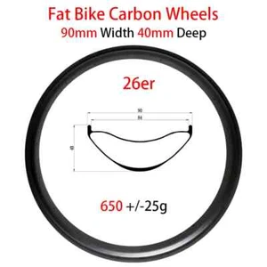 26er Snow Bike Carbon Fiber Rims Clincher Tubeless Fat Tire Bicycle Wheels 24H - Picture 1 of 4