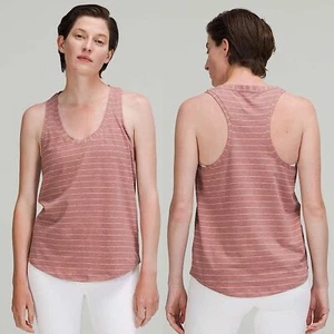 Lululemon Love Tank Top Pima Cotton Short Serve Stripe Heathered Spiced Chai 4 - Picture 1 of 7
