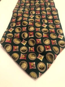 VITALI Silk tie Made in Italy Green With Gold And Pink Geometric Print 59” X 3.5 - Picture 1 of 4