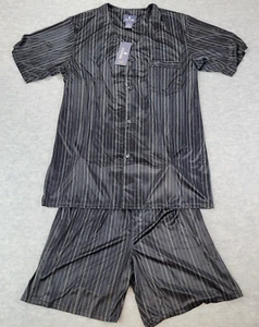 Stafford Pajama Set Satin Black Stripe Sleepwear S/S Shirt & Shorts Mens MT NWT - Picture 1 of 19