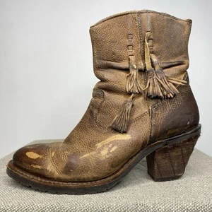 Justin Heeled Ankle Booties Brown Leather Tassel Boots Women's 6.5 B Rustico - Picture 1 of 12