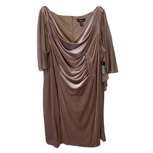 Neu mit Etikett R&M Richards Kleid Plus 22 W drapierte Ärmel 119 $ Latte Samt Cocktailkleid - Bild 1 von 13