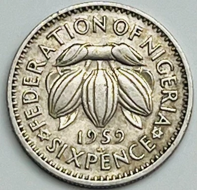 Nigeria 1959 6 peniques KM# 4 estado circulado Foto 1 de 3
