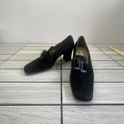 Ann Marino Tacón Grueso Cuero Gamuza Negro con Hebilla de Duende Talla 9 Foto 1 de 4