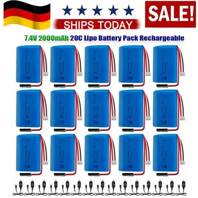 7,4V 2000mAh 20C LiPo-Batterie-Pack aufladbar mit USB-Kabel 5500-2P-Stecker NEU - Bild 1 von 4