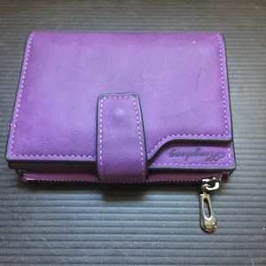 Vintage 90er lila Wildlederimitat faltbare Geldbörse mit Reißverschluss Münzfach & Kartenfächer - Bild 1 von 7