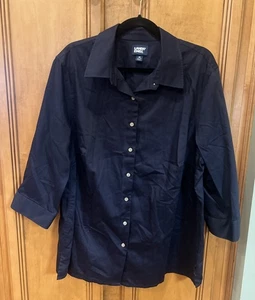 NWOT LANDS END WOMENS BUTTON UP SHIRT 1X BLOUSE BLACK 100% Cotton Sateen Tunic - Picture 1 of 11
